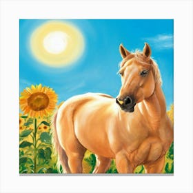 Horse In Sunflower Field 19 Canvas Print