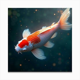 A Radiant Koi Fish With Scales Of Cascading, Iridescent Light Swimming Through A Cosmic Pond Canvas Print