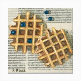 Waffels With Blueberries On Newspaper Bread Food Bakery Sweet Dessert Canvas Print
