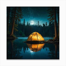 Night Camping Tent Canvas Print