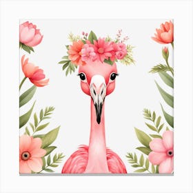 Floral Baby Flamingo Nursery Illustration (2) Canvas Print