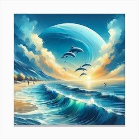 Dolphins On The Beach 1 Canvas Print