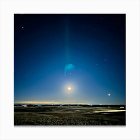 Moon Captured In The Foreground Of A Night Sky Stars And Orbiting Satellites Enhancing The Celestia Canvas Print