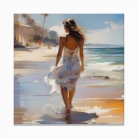 Woman Walking On The Beach Canvas Print