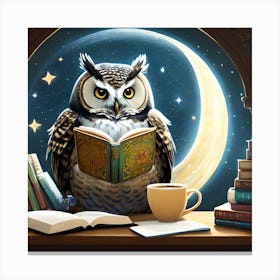 Owl Reading A Book Canvas Print