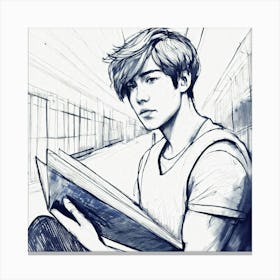 Boy Reading A Book 6 Canvas Print