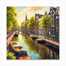 Amsterdam Canal Summer Aerial View Painting Art Canvas Print