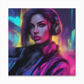 Woman With Headphones Canvas Print