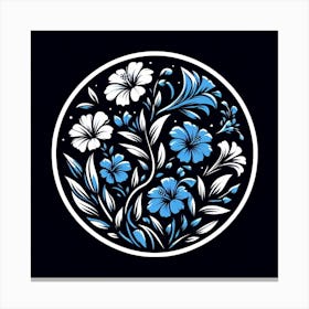 Blue And White Flowers In A Circle Canvas Print