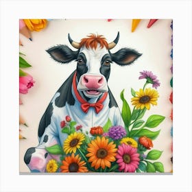 Cow With Flowers 16 Canvas Print