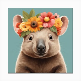Floral Baby Wombat Nursery Illustration (17) Canvas Print