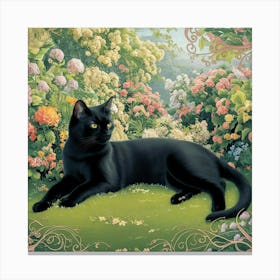 Black Cat In The Garden 5 Canvas Print