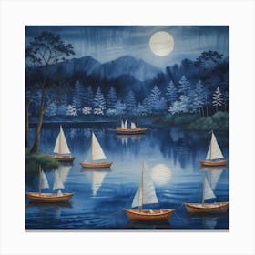 Sailboats At Night 1 Canvas Print