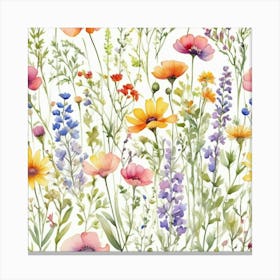 Multicolored Wildflowers Watercolor Field Drawin 01 Canvas Print