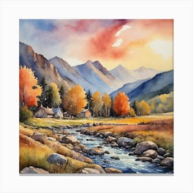 Watercolour Of A Mountain Stream Canvas Print