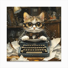 Funny Cat Writer Vintage Canvas Print