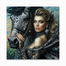 Beautiful Woman And Her Horse Canvas Print
