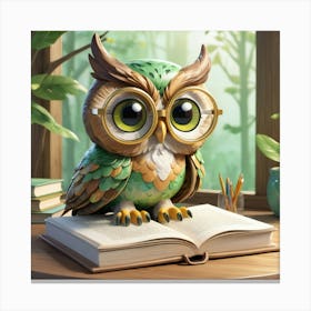 Owl Reading Book 1 Canvas Print