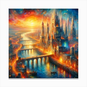 Cityscape At Sunset 1 Canvas Print