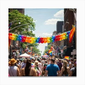 Crowds Of People In Rainbow Attire Fill The Streets Of A Bustling Urban Center At The Multiracial Pr (6) Canvas Print