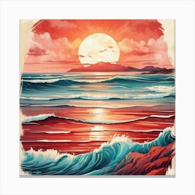 Sunset At The Beach, wall art, painting design Canvas Print