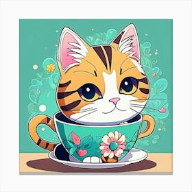 cute amine Cat In A Teacup Canvas Print