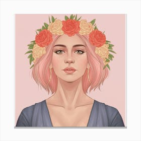 Portrait Of A Girl With Flowers 2 Canvas Print