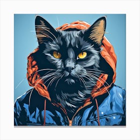 Black Cat In Hoodie Canvas Print