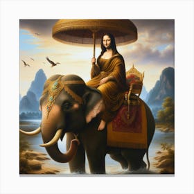 Mona Lisa rides an elephant in Thailand Canvas Print