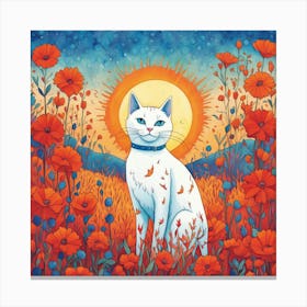 Cat In A Poppy Field Canvas Print