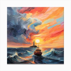 Sunset With Lighthouse Canvas Print