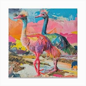Kitsch Textured Collage Of Ostrich 1 Canvas Print