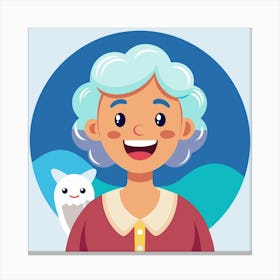 Happy Grandmother With Cat Canvas Print