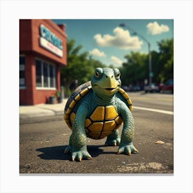 Turtle On The Street Canvas Print