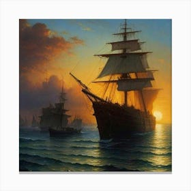 Sailing Ships At Sunset Canvas Print