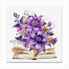 Purple Flowers On An Open Book Canvas Print