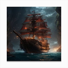 Pirate Ship In The Cave Canvas Print
