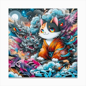 Samurai Cat Japanese Art Canvas Print