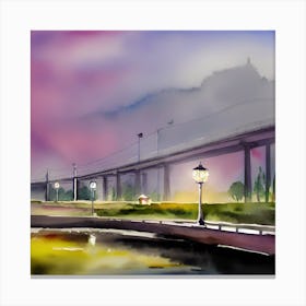 Watercolor Of A Bridge Landscape Canvas Print