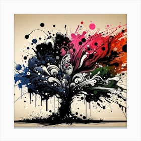 "Chromatic Resilience"  This dynamic artwork portrays a tree in an explosion of black and white swirls, against splashes of vibrant colors that seem to be caught in a wind of creativity and chaos. The stark contrast between the monochrome core and the vivid hues symbolizes the resilience and adaptability of life amidst the ever-changing world.  "Chromatic Resilience" is a celebration of strength and beauty in diversity, embodying the idea that from darkness comes light, and from stillness, movement. This piece would be a bold statement in any space, offering an artistic reflection on the enduring spirit of growth and the vibrant dance of existence against all odds. Canvas Print