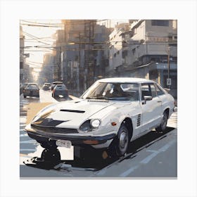 White Car On The Street 1 Canvas Print