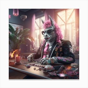 Unicorn On A Computer Canvas Print