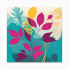 Silhouette of Botanical Illustration, Turquoise, Fuchsia and Yellow Canvas Print