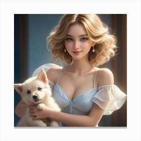 Chinese Girl With Dog Canvas Print