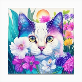 Cat In Flowers Canvas Print