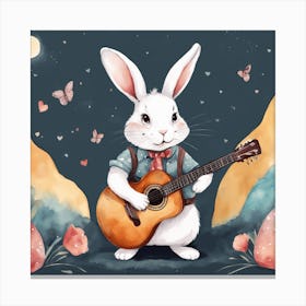 Bunny Playing Guitar Canvas Print