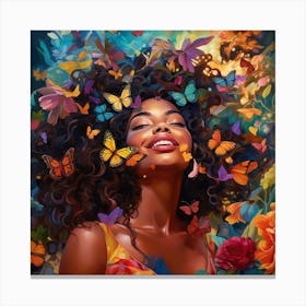 Woman With Butterflies In Her Hair Canvas Print