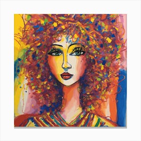 Chaotic scribbles of a colorful crayon drawing of a woman, done by a 3-year-old on white construction paper. Canvas Print