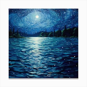 Starry Night Over Lake Canvas Print