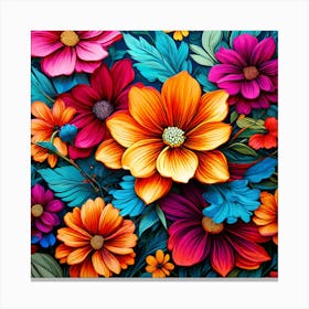 Colorful Flowers, A Vibrant Bursting With Colorful Flowers Perfect For Those Who Love Nature, Floral Seamless Pattern, Floral Wallpaper, Flower Painting Canvas Print